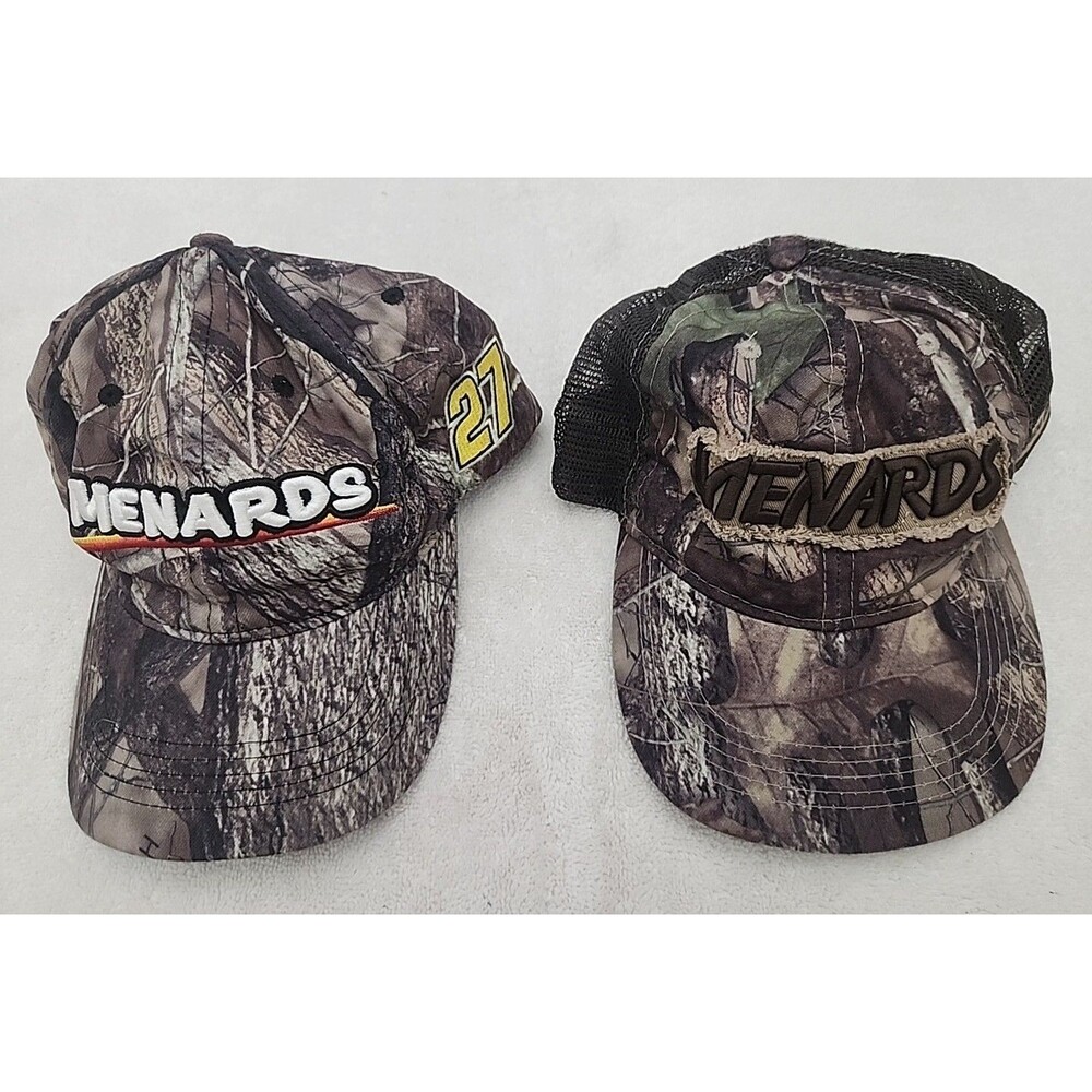 Menards 2 Cap Lot - Nascar #27 and Mesh Back Camo Trucker Caps Employee Gift